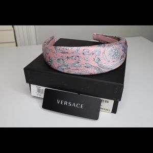 Authentic Versace Pink Grey Silk Headband